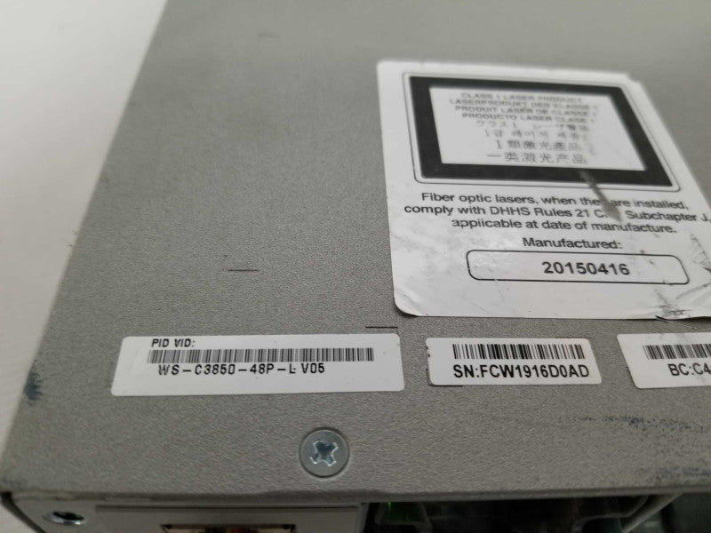 Cisco WS-C3850-48P-L 48-Port PoE+ Gigabit Network Switch w/ 1x PSU C3850-NM-4 _