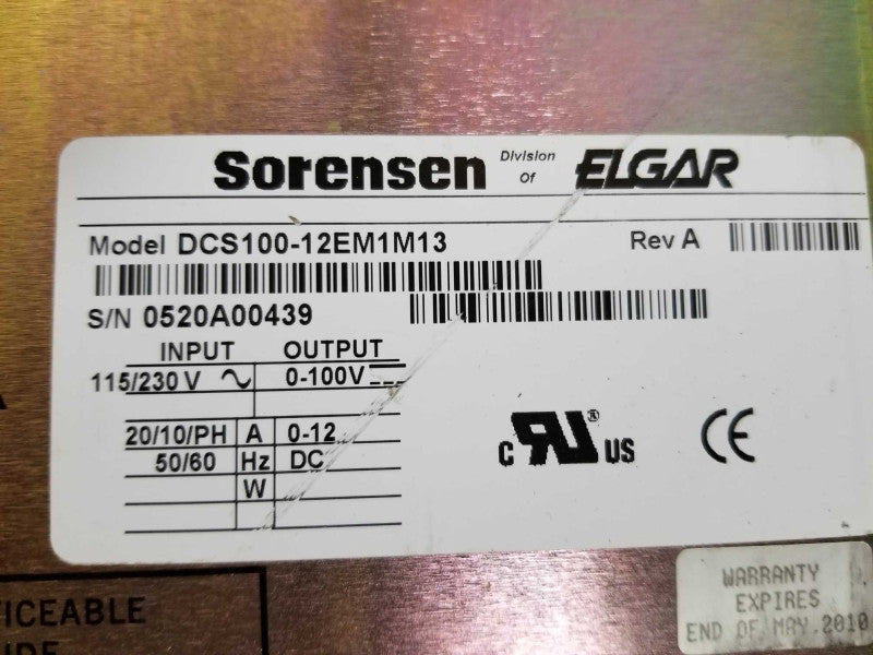 Sorensen DCS 100-12E Programmable DC Power Supply 100V 12A 1200W, Read _