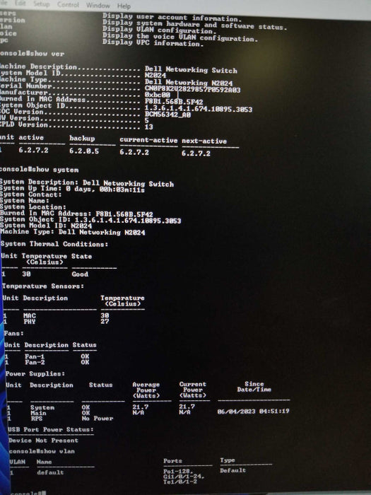 Dell N2024 E04W001 24-Port Gigabit Ethernet Switch, Factory reset Q_