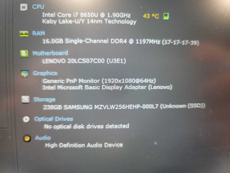 Lenovo P52s i7-8650U, 16GB DDR4, 256GB SSD Î²