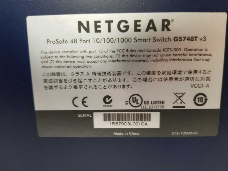 netgear ProSafe gigabit smart switch GS748T V3 - Factory Default #