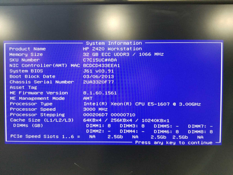 HP Z240 Xeon E5-1607 @ 3.00ghz / 32gb ram / Quadro K4000 - READ #