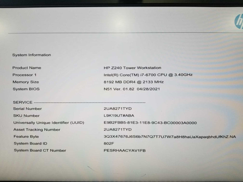 HP Z240 workstation I7-6700 @ 3.40ghz / 8gb ram / READ #