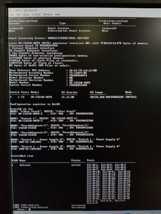 Cisco Catalyst WS-C3650-48FD-L 48 Port Gig PoE, 2x10G Uplink, 2x PSU, Read _