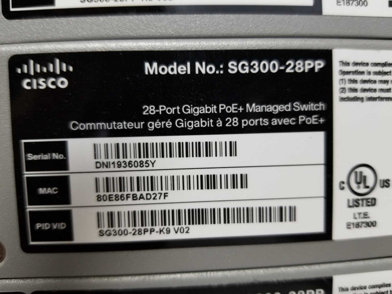 Cisco SG300-28PP 28-Port Gigabit PoE+ Managed Switch SG300-28PP-K9 Q_