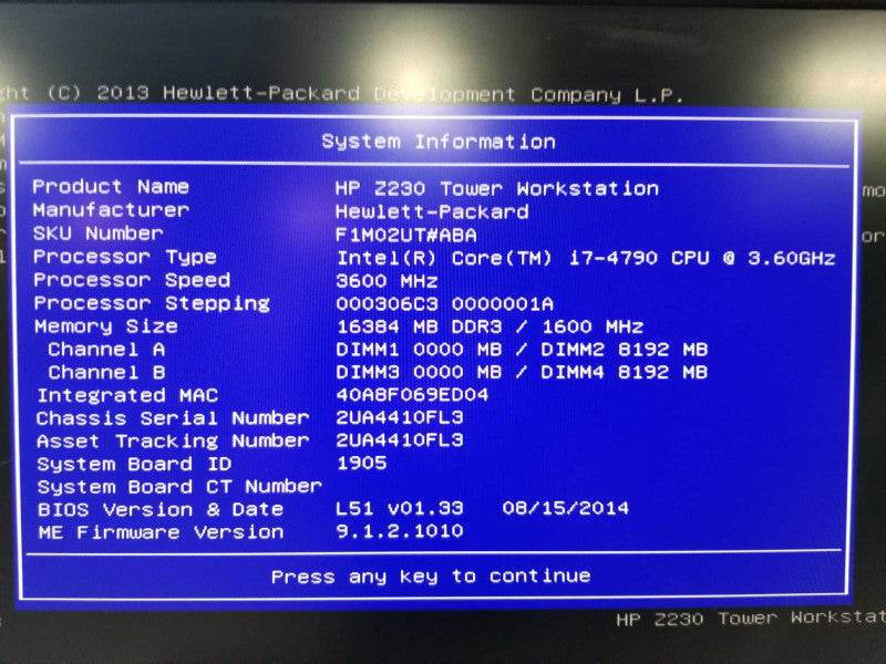 HP Z230 workstation i7-4790 @ 3.60ghz / 16gb ram / quadro NVS 510 #