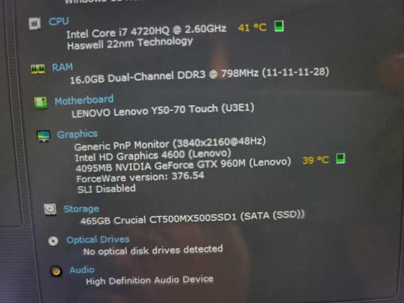 Lenovo Y50-70 Touch Gaming i7-4720HQ, 4GB GeForce GTX 960M, 16GB DDR3, 500GB  Î²