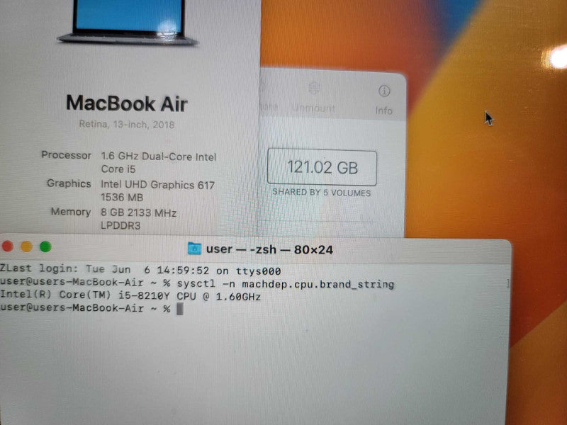 MacBook Air Retina 2018 13\\" i5-8210Y, 8GB DDR3, 126GB SSD Î²