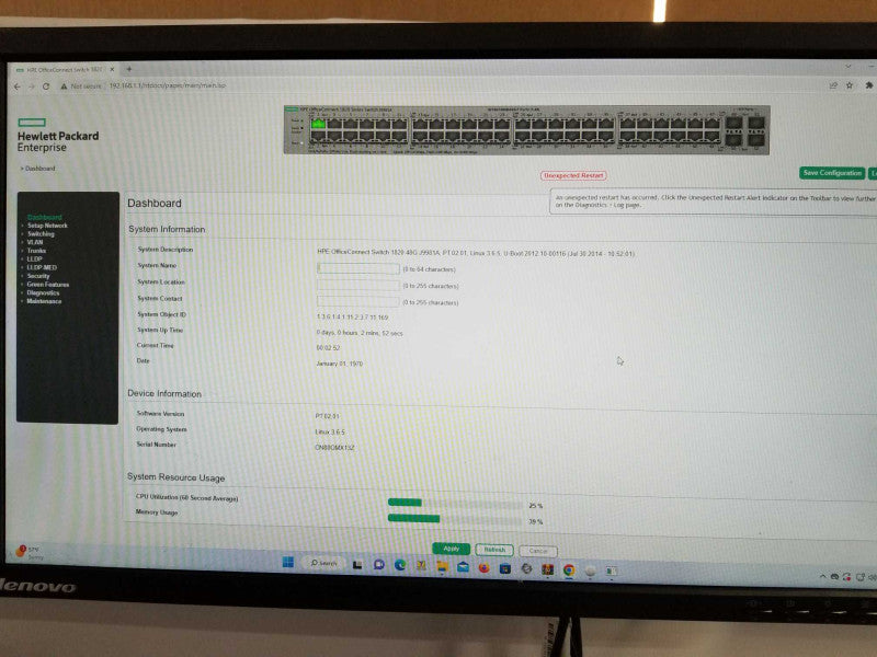 HP J9981A 1820-48G 48 Port Managed Switch, Factory reset _
