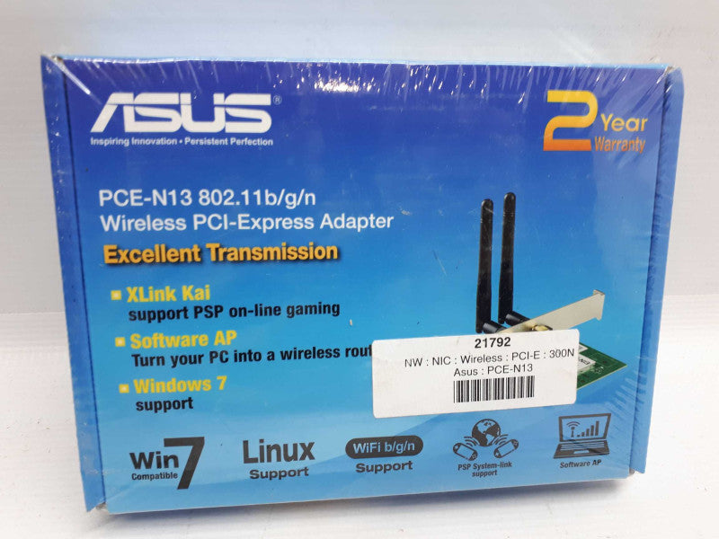 ASUS PCE-N13 WPS 802.11 b/g/n Wireless LAN PCI Express Adapter Card-New &