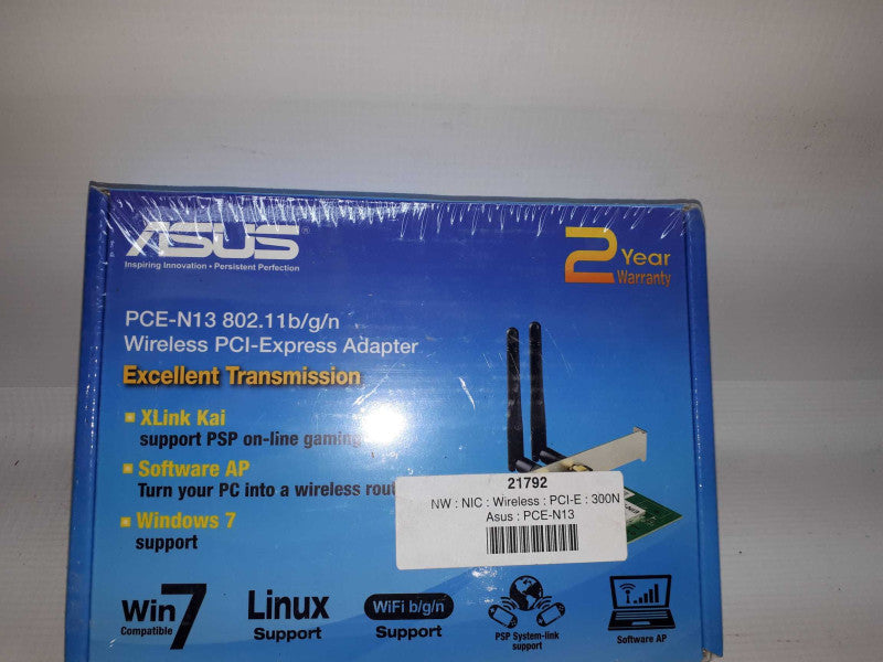 ASUS PCE-N13 WPS 802.11 b/g/n Wireless LAN PCI Express Adapter Card-New &