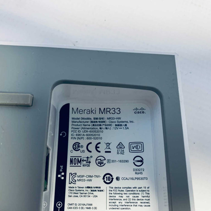 Cisco Meraki MR33-HW MR Series Cloud Managed Access Point Unclaimed Q=