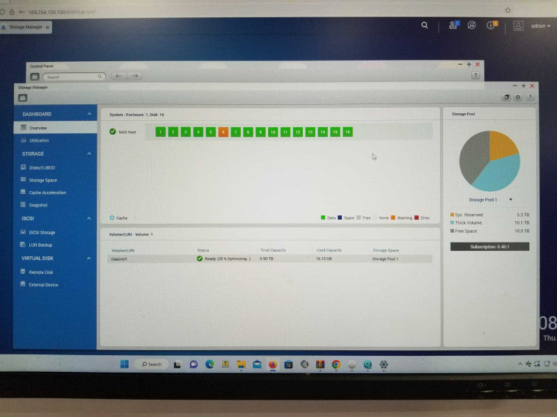 QNAP Network attached storage TS-1679U-RP with 16x 2TB HDDs installed _