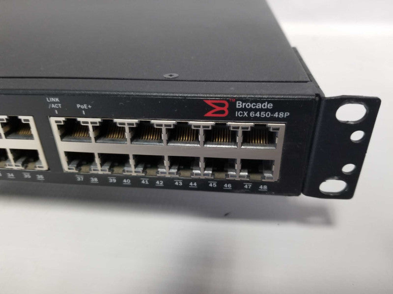 Brocade ICX 6450-48P Switch PoE+ 780W 2x1G SFP+ & 2x1G/10G SFP+ Uplink Ports Q#
