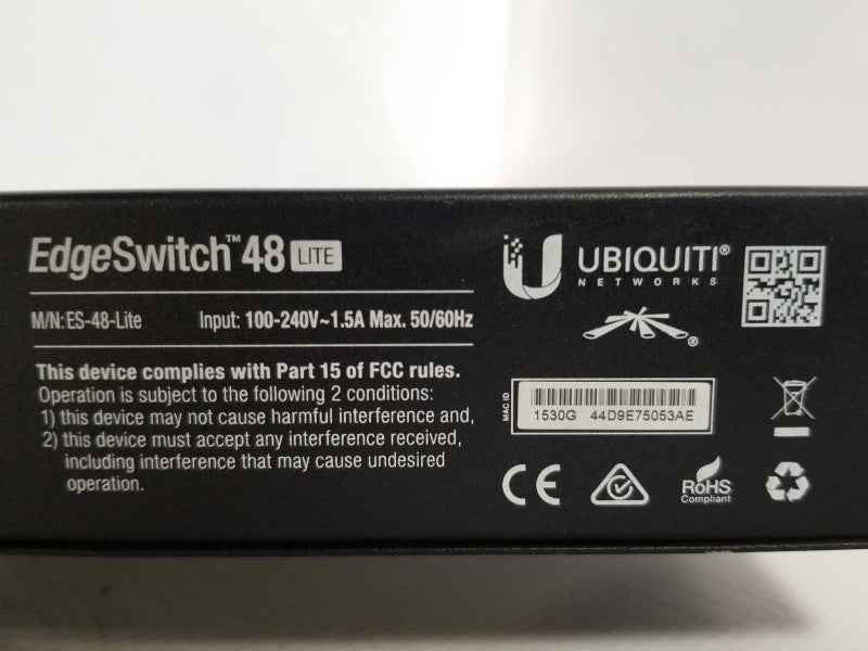 UBIQUITI ES-48-LITE-US Edgeswitch Lite 48 RJ45 Port 2 SFP+ Ports 2 SFP, READ _