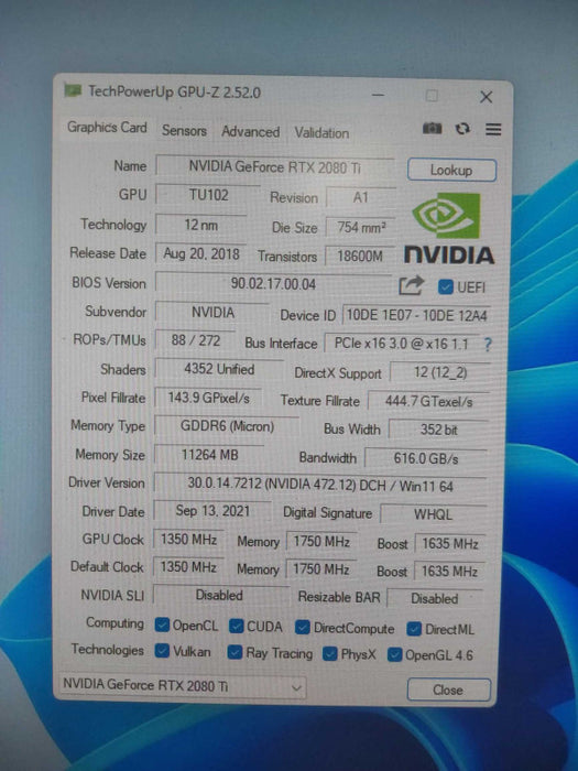 Nvidia RTX 2080 Ti 11GB GDDR6 Founders Edition