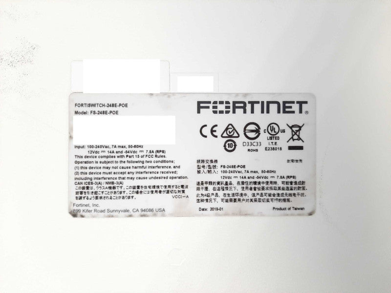 Fortinet FortiSwitch FS-248E-FPOE 48-Port Full POE Switch READ $