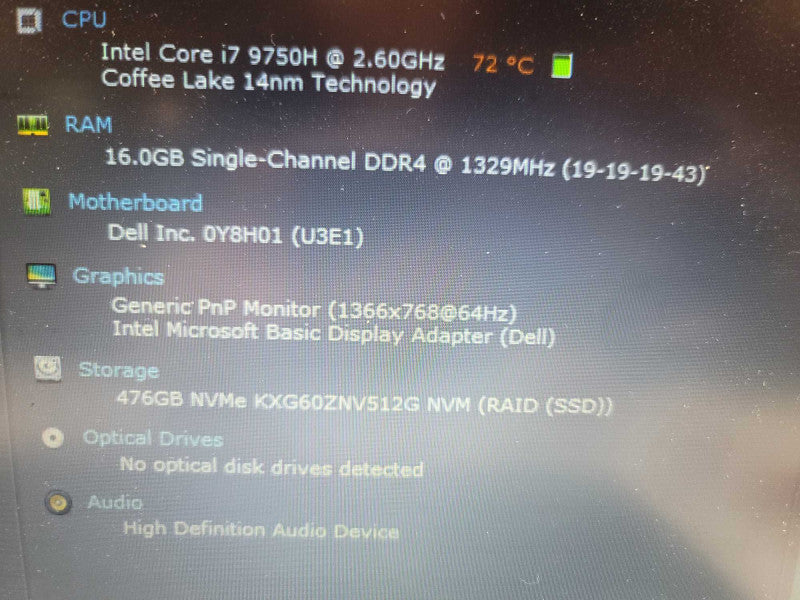 Dell Precision 3541 i7-9750H @ 2.60GHz, 16GB DDR4, 512GB NVMe Î²