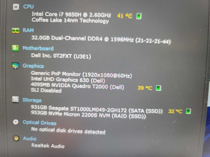 Dell Precision 7540 i7-9850H, 32GB DDR4, 4GB Nvidia Quadro T2000, 1TB + 1TB  Î²