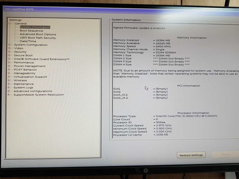 Dell Optiplex 5070 SFF - Intel i5-9500 @ 3.00 GHZ 16GB DDR4