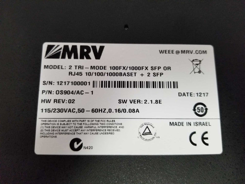 MRV OS-904 2 TRI-Mode 100FX/1000FX SFP OR RJ45 10/100/1000Baset + 2 SFP #