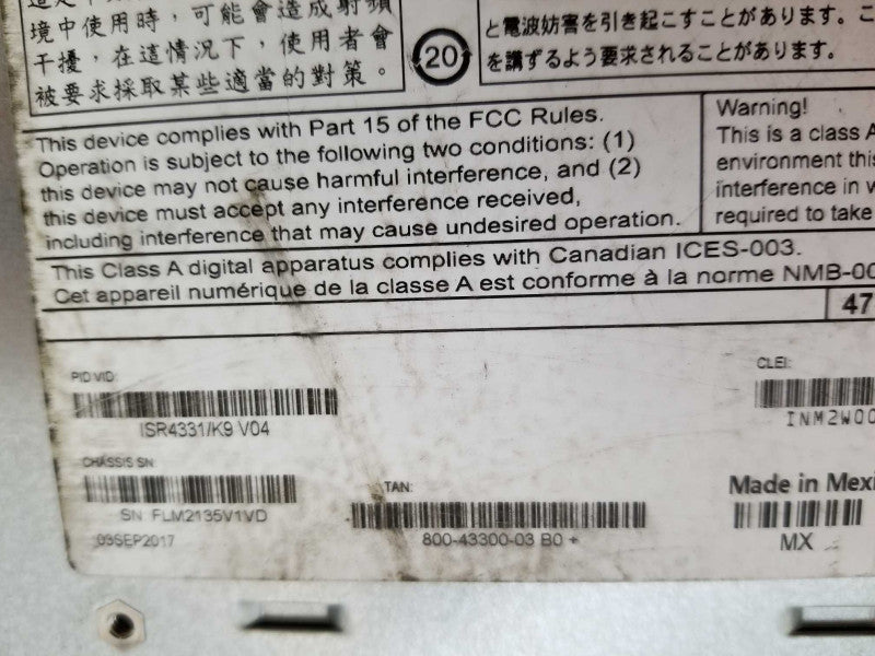 Cisco ISR4331/K9 V04 4300 Series Integrated Services Router, Read _