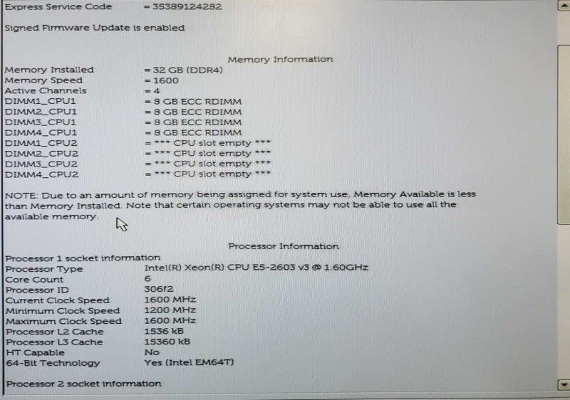 Dell Precision 7810 Workstation 1x Xeon E5-2603 v3 @ 1.60GHz 32GB DDR4 NVS310 )