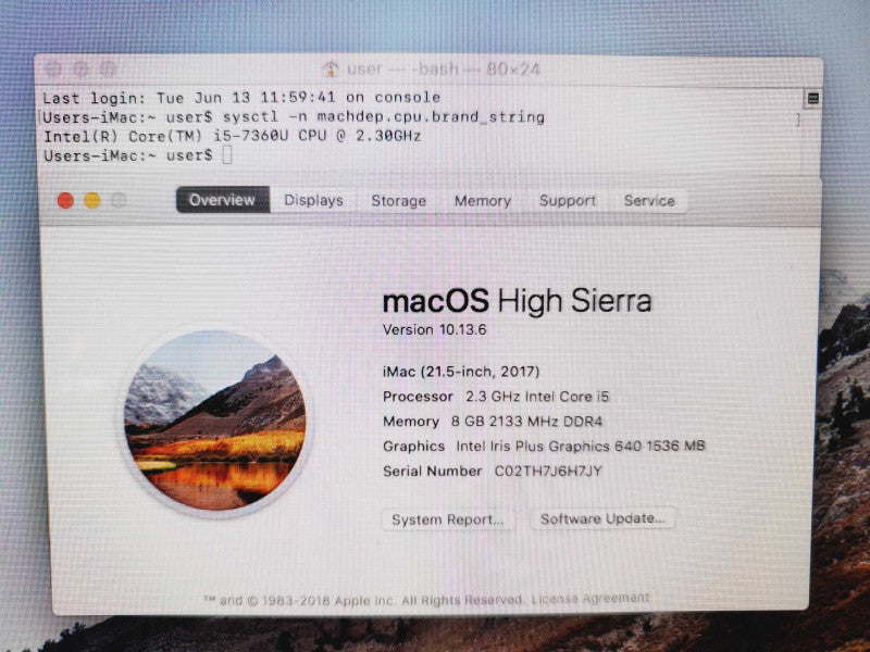Apple iMac 2017 Core i5-7360U @ 2.3GHz 8GB DDR4 1TB HDD 21.5\\" (