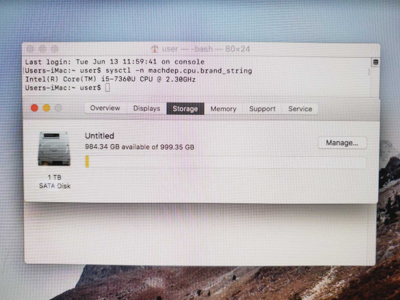 Apple iMac 2017 Core i5-7360U @ 2.3GHz 8GB DDR4 1TB HDD 21.5\\" (