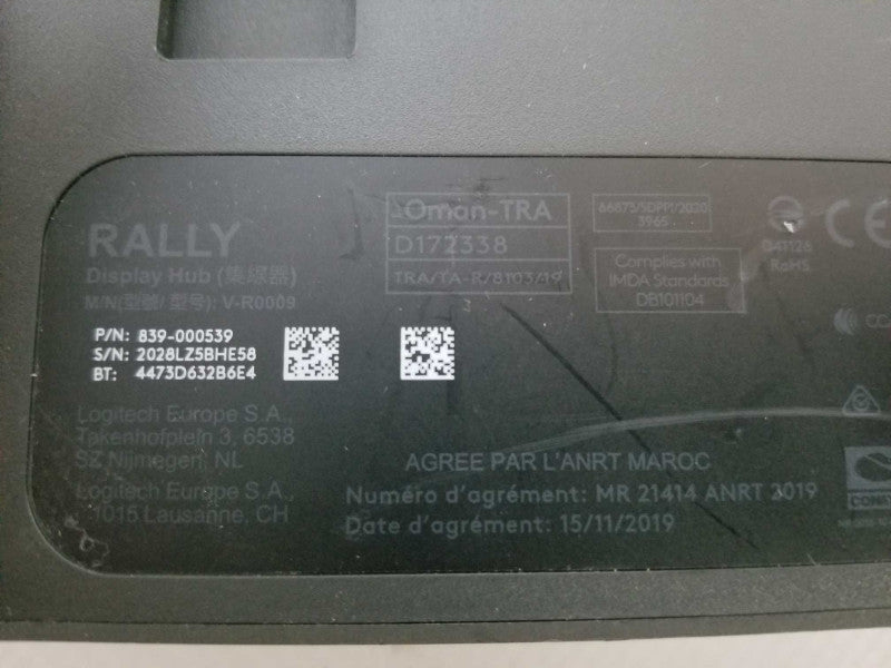 Logictech Rally Display Hub Model: V-R0009 839-000539, Read _