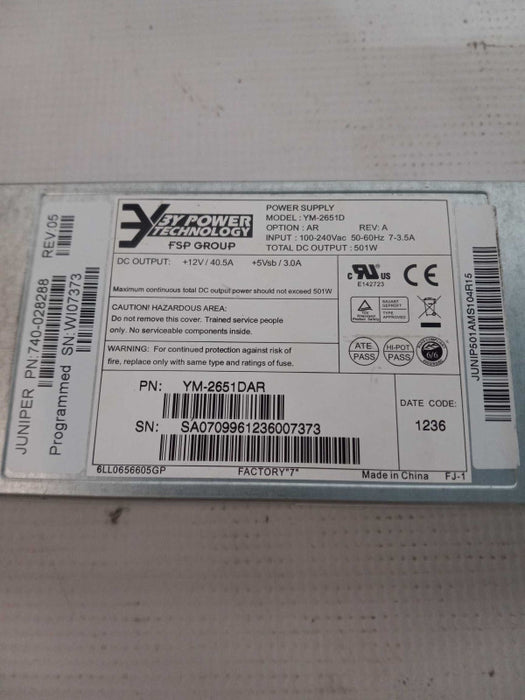 3Y POWER TECHNOLOGY YM-2651D JUNIPER 740-028288 PWR-MX80-AC POWER SUPPLY