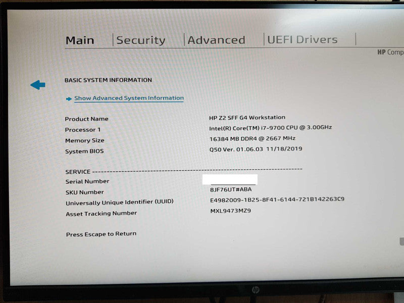 HP Z2 SFF G4 Workstation - Intel i7-9700 @ 3.00 GHZ 16GB DDR4 Q