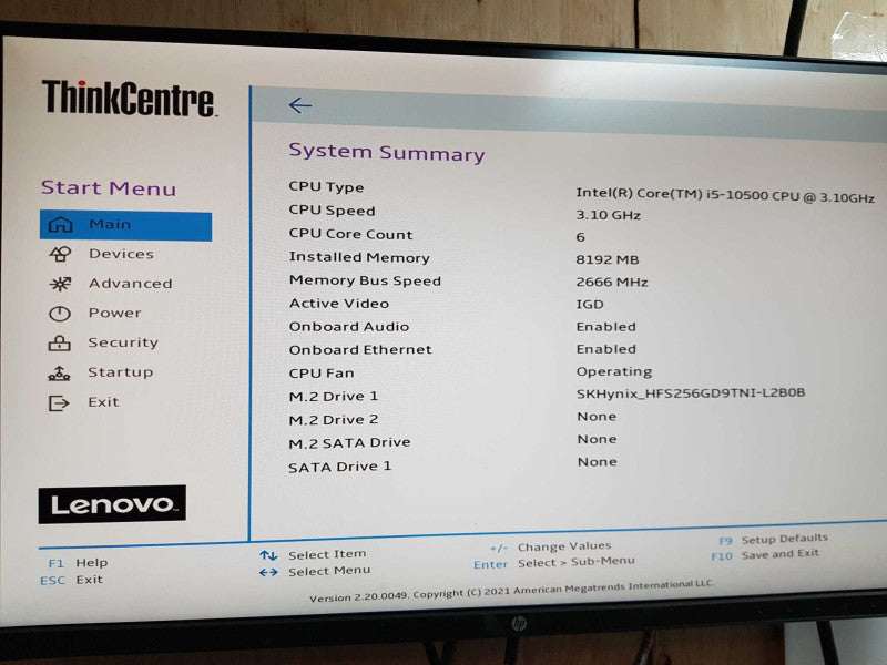 Lenovo ThinkCenter M90q - Intel i5-10500 @ 3.10 GHZ 8GB DDR4 256GB M.2