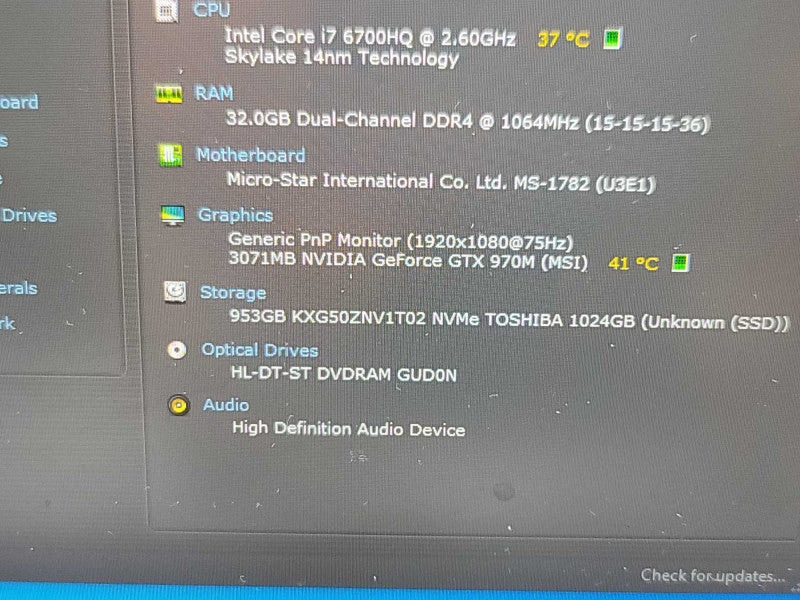 MSI GT72 Dominator G i7-6700HQ, 32GB DDR4, 3GB GeForce GTX 970M,  1TB NVMe Î²