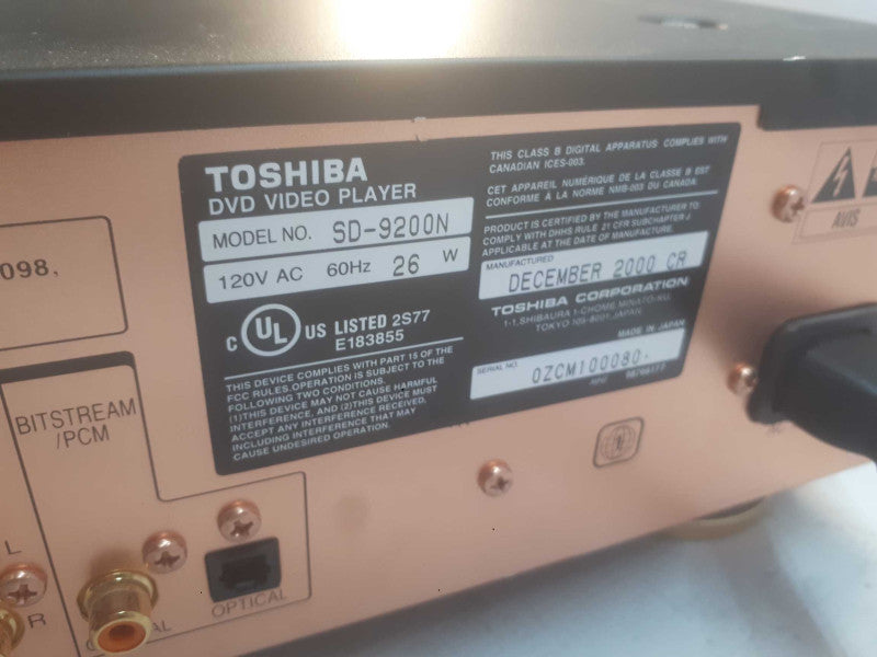 Toshiba DVD Video Player model# SD-9200N