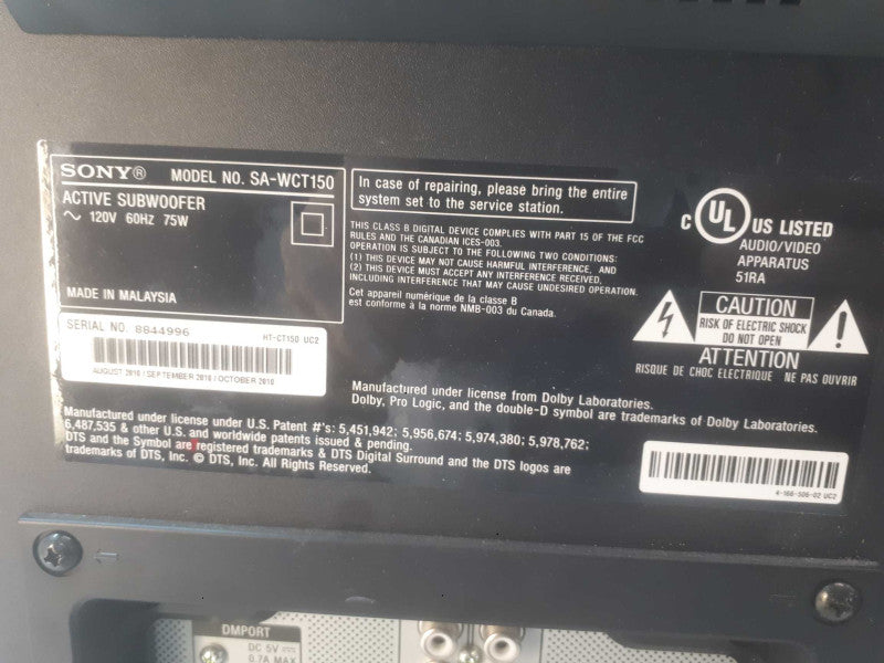 Sony Active Subwoofer Model# SA-WCT150 Home Theatre System HT-CT150