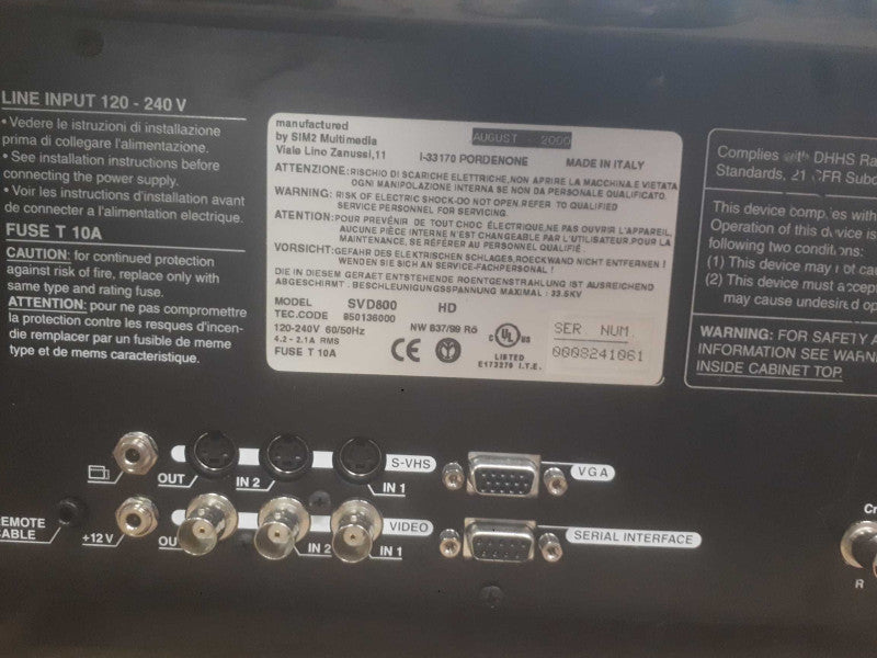 Seleco Projector Model# SVD800 mfg by SIM2 Multimedia