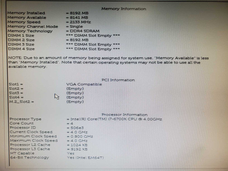 Dell Precision Tower 3620, i7-6700K 4.0GHz 8GB DDR4 No HDD |