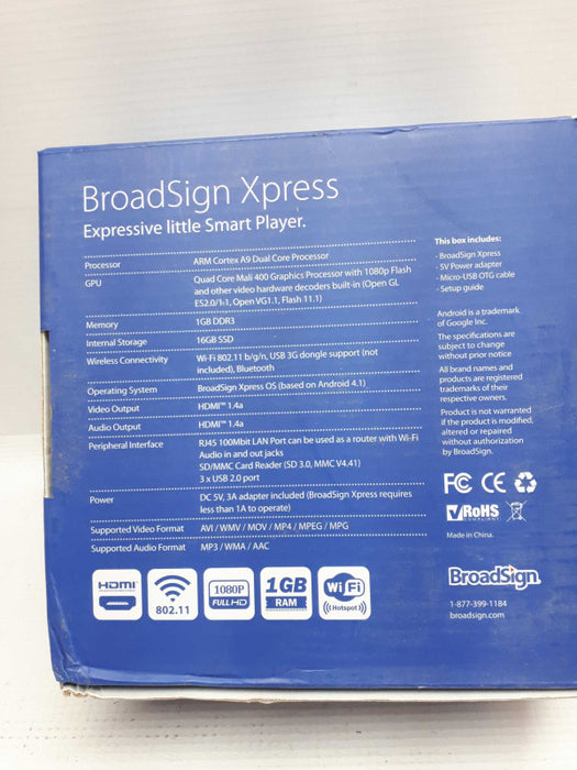 Broadsign Xpress Android Digital Signage Media Player Cortex A9 1GB 16GB  Q&