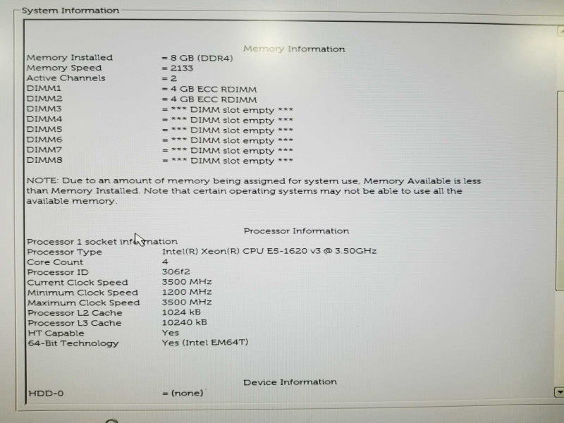 Dell Precision T5810 Xeon E5-1620 v3 @ 3.50ghz / 8gb ram / read #