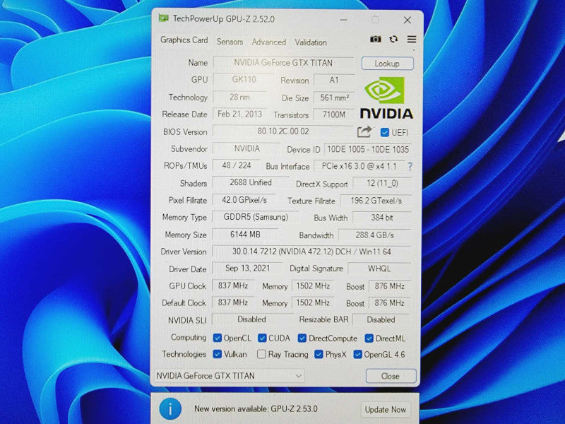Nvidia GeForce GTX Titan 6GB GDDR5 GPU Graphics Video Card (