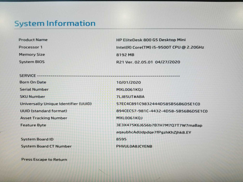 HP EliteDesk 800 G5 Desktop Mini i5-9500T / 8gb ram / READ Q#