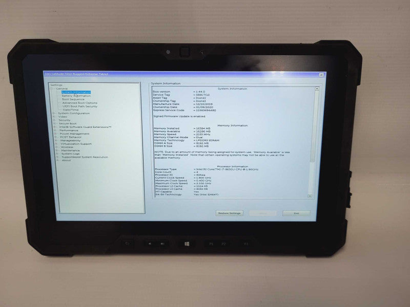 DELL Latitude 7212 Rugged Extreme Tablet i7-8650U @1.90GHz 16GB RAM 256GB SSD -
