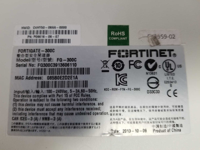 Fortinet Fortigate 300C FG-300C Firewall Security Appliance - Fact Reset #