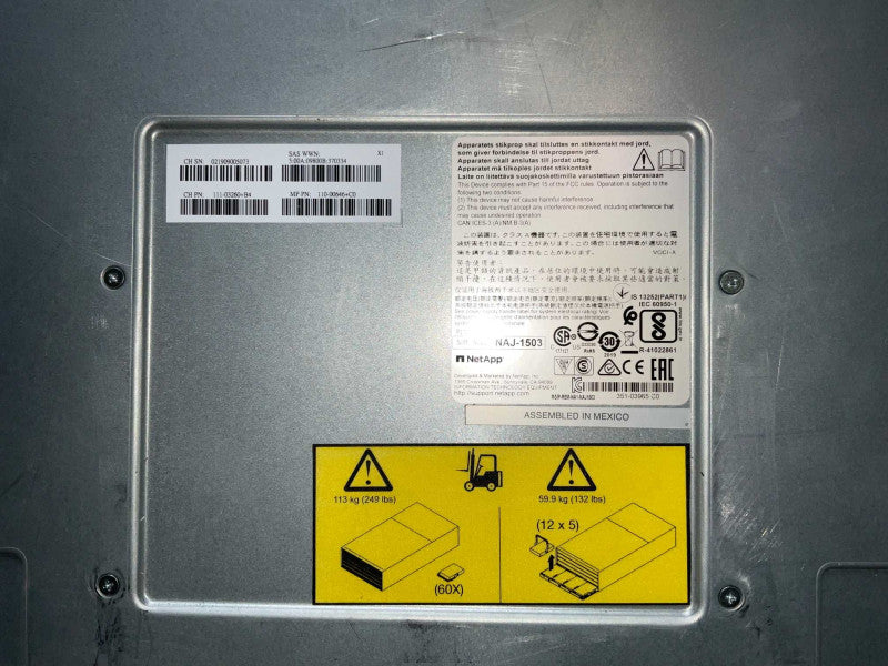 NetApp NAJ-1503 60 bay with  2x IOM12 111-02850 SAS 12GB Controllers -