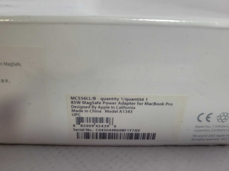 New Apple MC556LL/B 85W magSafe Power Adapter for Macbook Pro A1343 _