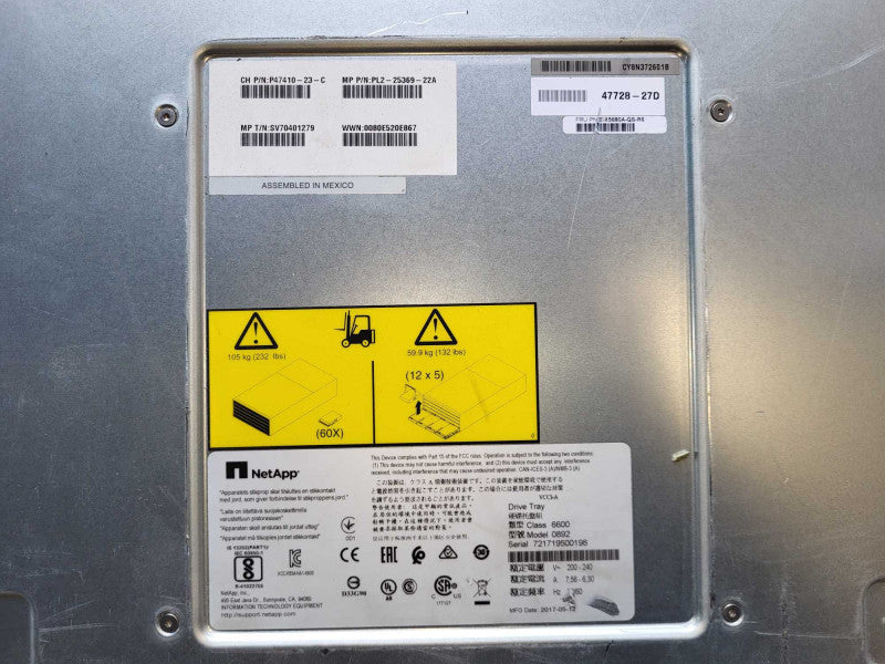 NetApp 60 bay drive enclosure Model:0892 2x 1755W Power Supply READ  -