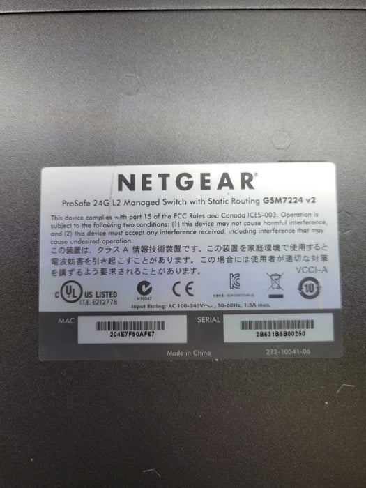 NETGEAR Pro Safe 24-Port Gigabit Ethernet L2 Managed Switch GSM 7224