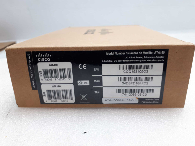 New Cisco ATA190 UC 2 Port Analog Telephone Adapter, 74-12086-03 NOS Q&