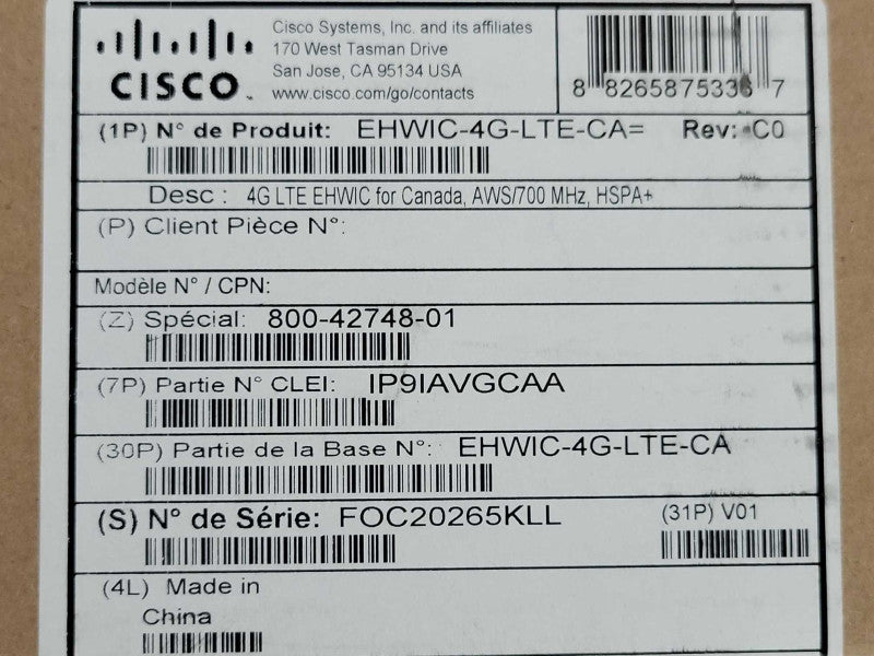 Cisco EHWIC-4G-LTE-CA 4G LTE EHWIC AWS/700MHz HSPA+ Q_